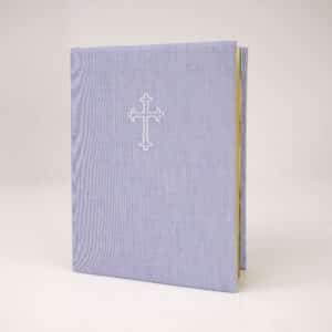 Micro Stripe Cotton wrapped Catholic Bible with latin cross embroidery