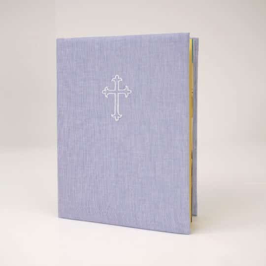 Micro Stripe Cotton wrapped Catholic Bible with latin cross embroidery