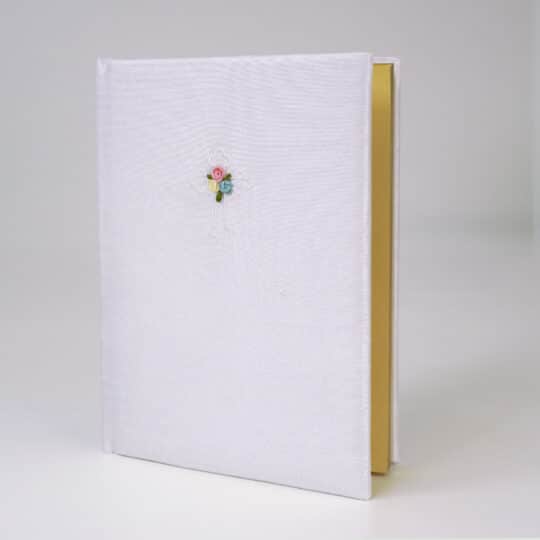 Cotton Pique fabric wrapped Catholic Bible with white clover cross