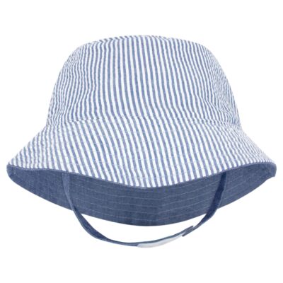Reversible Boys Seersucker Hat with Straps