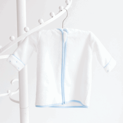Baby-Bathrobe–White-with-Blue-Dots-BBR-BD-Front