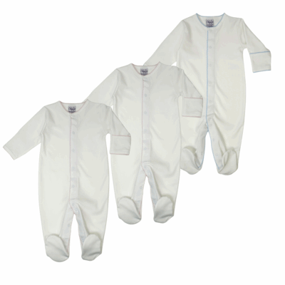 White Pima Footie with Trim